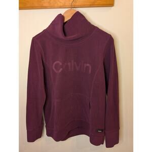 CALVIN KLEIN Women's Medium Burgundy Performance Fleece Pullover Cowl Neck